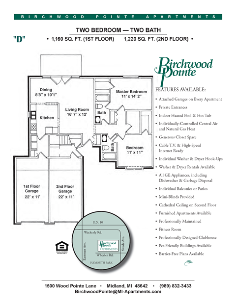 Floor plan for 2 beds, 2 baths, 1220 sqft